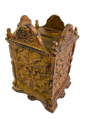 Cast Iron Vintage Embossed Floral Coin Bank 6.5”x3”